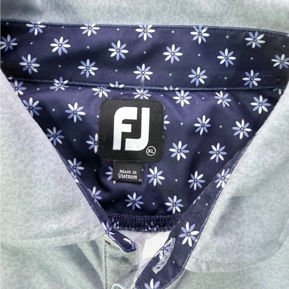 FootJoy Performance Golf Polo Men’s XL – Gray Stretch Shirt w/ Floral Collar - Picture 2 of 9